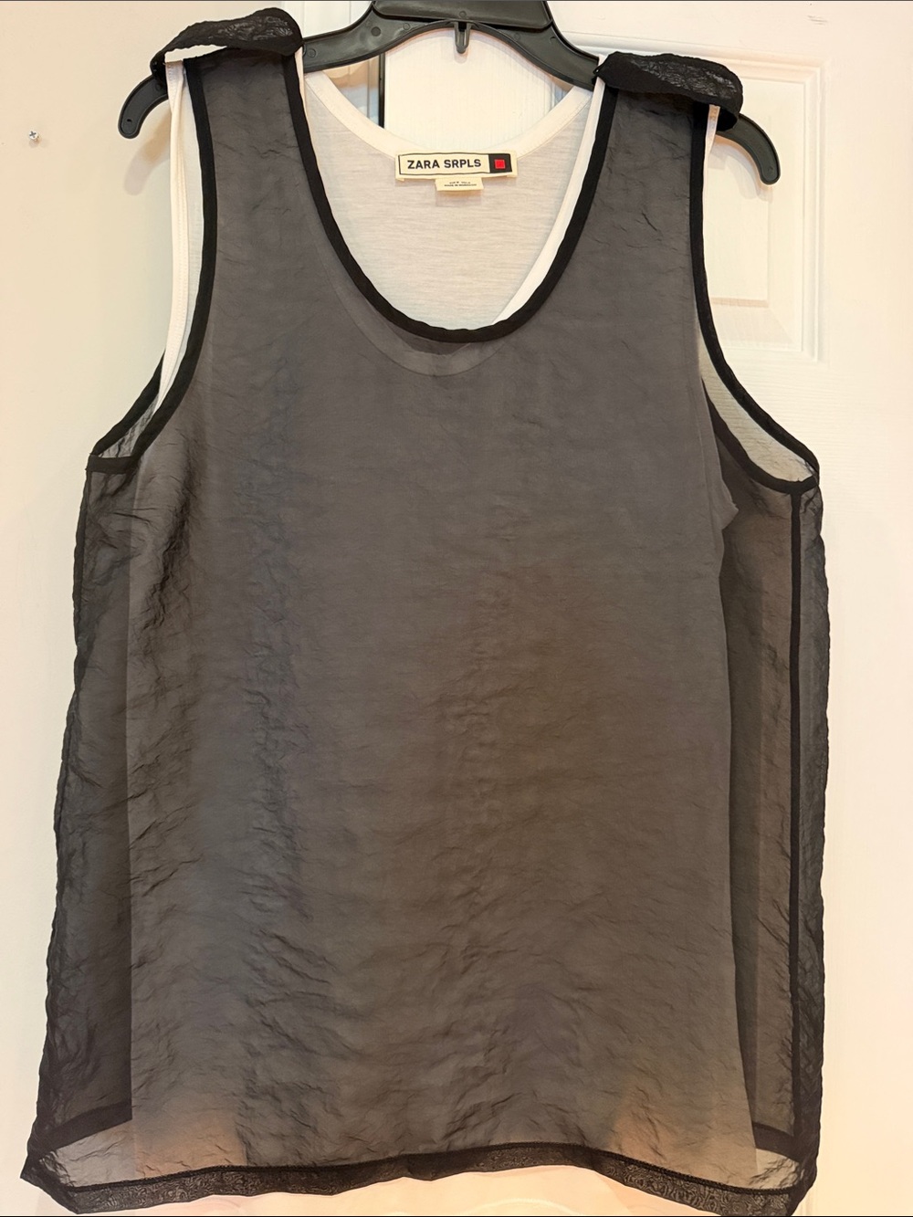 Zara SRPLS Black Sheer Layered Tank Top Sz M Black/White